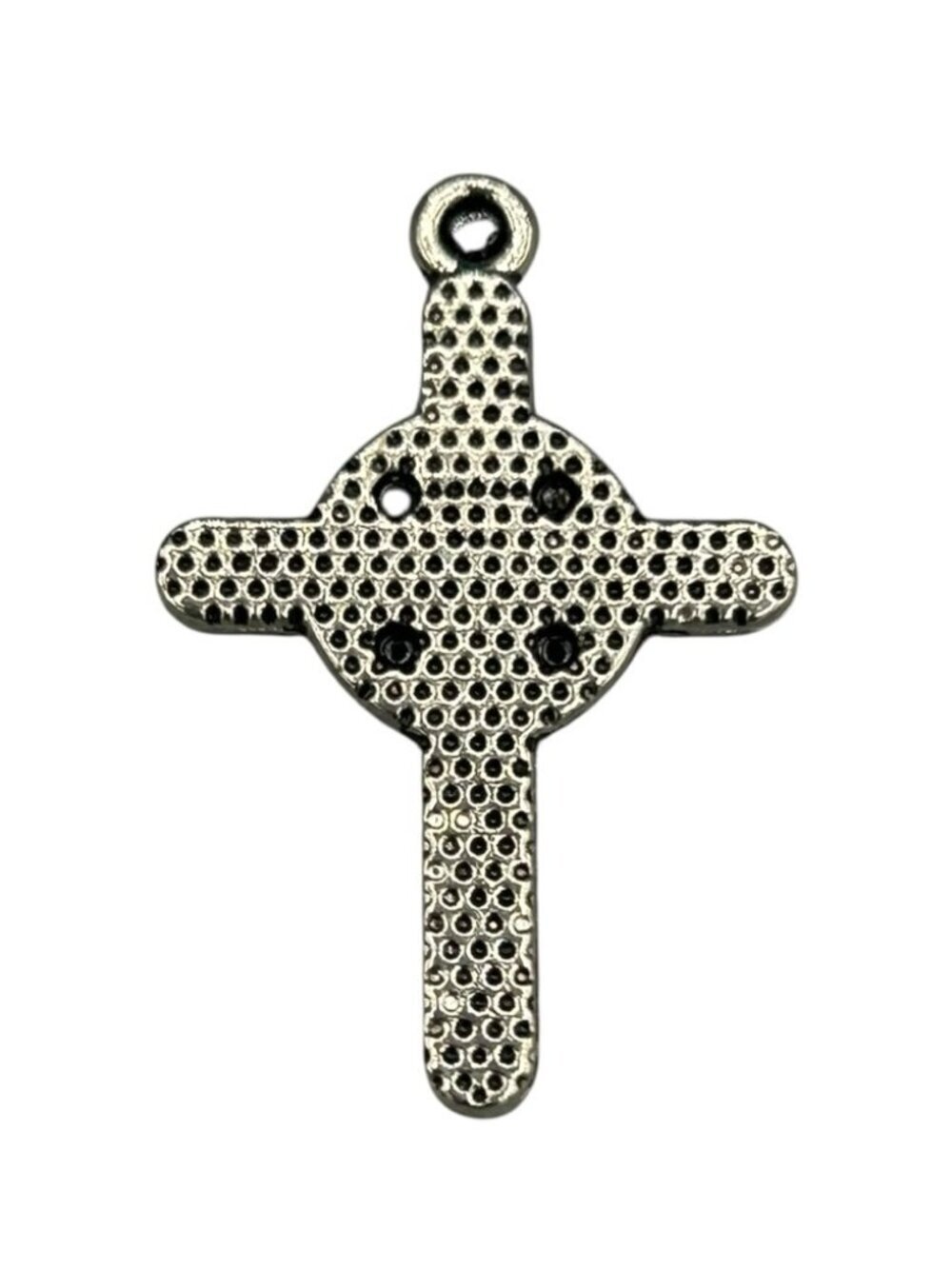 Silver Tone Textured Cross Pendant Marcasite Look Charm - Picture 7 of 9